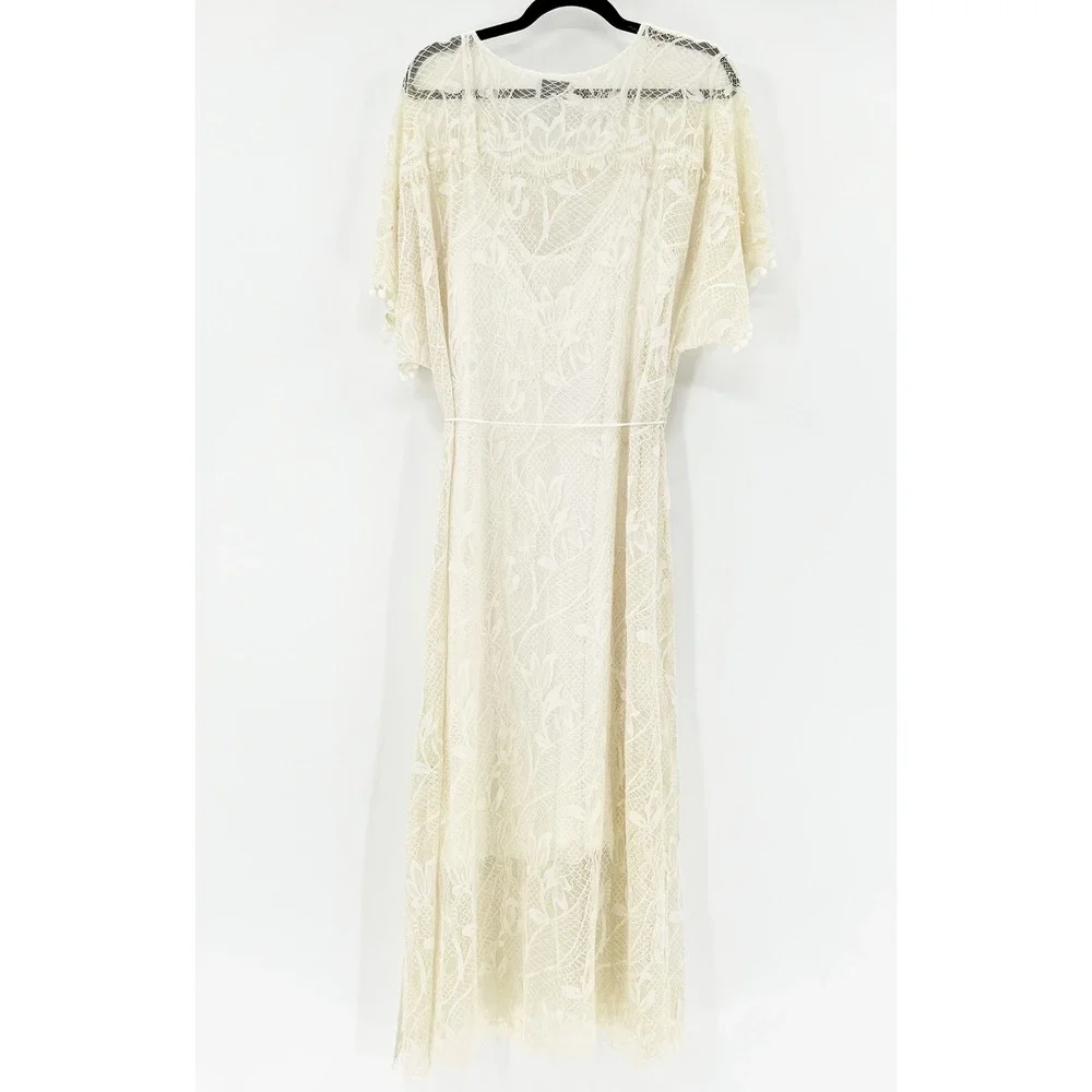 Jade by Johnny Was Cream Lace Maxi Dress Pom Pom Flutter Sleeve XL L37719-1 - Picture 5 of 7